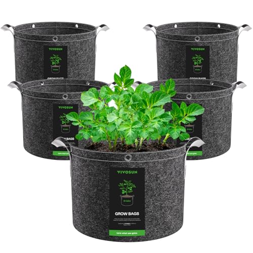 VIVOSUN Pflanzsack 5er-Pack 95 L, Grow Bags aus Vliesstoff mit 500 g/m²