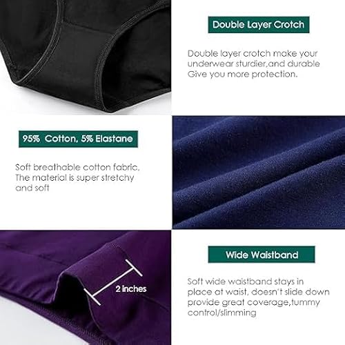 Annenmy High Waisted Womens Cotton Postpartum Underwear Full Briefs Soft Stretch Breathable Ladies C-Section Panties for Women (Medium, Dark, 5-Pack)