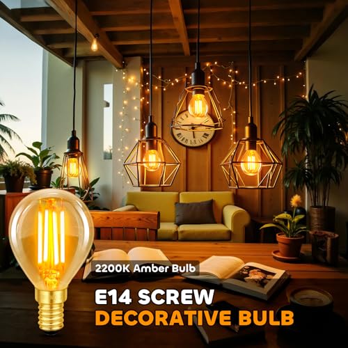 Vintage Light Bulb E14 Edison Screw Bulb, 4W LED Filament Equivalent 40 Watt, Antique Style Retro Amber Glass 2200K Warm White, 400LM, AC 220V, Non-dimmable, Mini G45 Golf Ball Bulbs, 2 Packs - Image 3