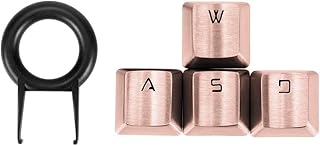 Fitlink FPS & MOBA Gaming Keycaps, Stainless Steel Metal Keycaps with Key Puller for Mechanical Keyboard Cherry Mx Switch 9 (WASD,Rose Gold)