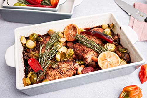 Kook Ceramic Bakeware Set, Rectangular Baking Dishes, For Casseroles, Lasagna, Cake, Small, Medium & Large Pans, Microwave & Dishwasher Safe, Set Of 3 (Slate Grey) #TOP2