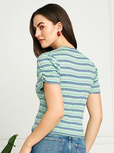 Image of Modeve Women Striped Half Sleeves Top for Summer