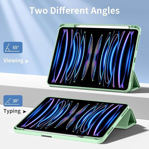 Image of TGK Rotating Case for iPad Pro 12.9 inch (2022 /2021 /2020 /2018, 6th /5th /4th /3rd Gen) with Pencil Holder 360 Degree Rotation Protective Trifold Stand Cover Clear Back (Mint Green)
