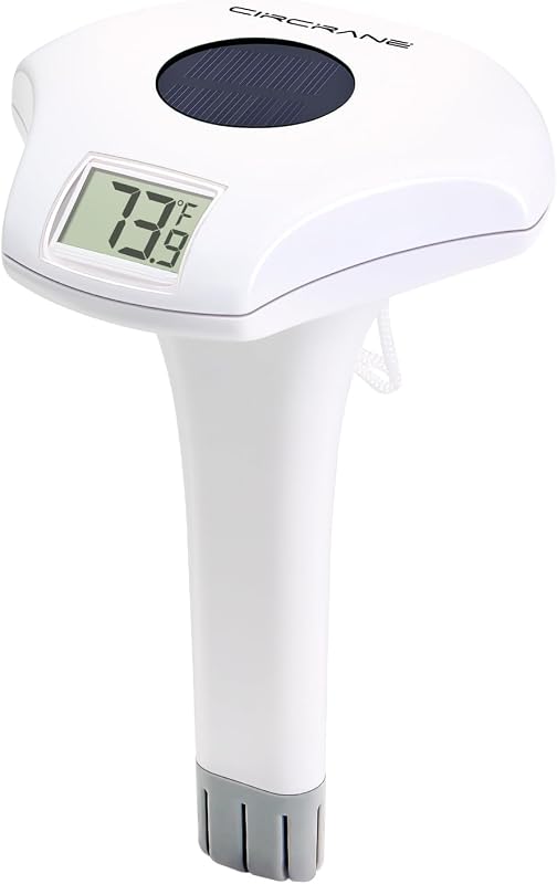 Circrane Solar Digital Pool & Spa Thermometer, Weather Resistant Floating Thermometer, IPX-8 Water Proof, 10s Measuring Cycle, Solar Powered with Over 180 Days Battery Life, White