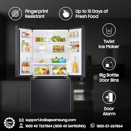 Image of Samsung 550 L Inverter Frost-Free French Door Refrigerator (RF57A5032B1 /TL, Black DOI, Convertible), Real Stainless, Convertible