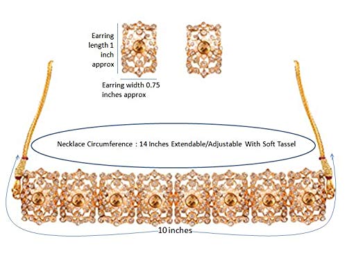 Image of Touchstone Mughal Jali Collection Gold Tone Indian Mughal Bollywood White Diamante Jewelry Choker Set for Women