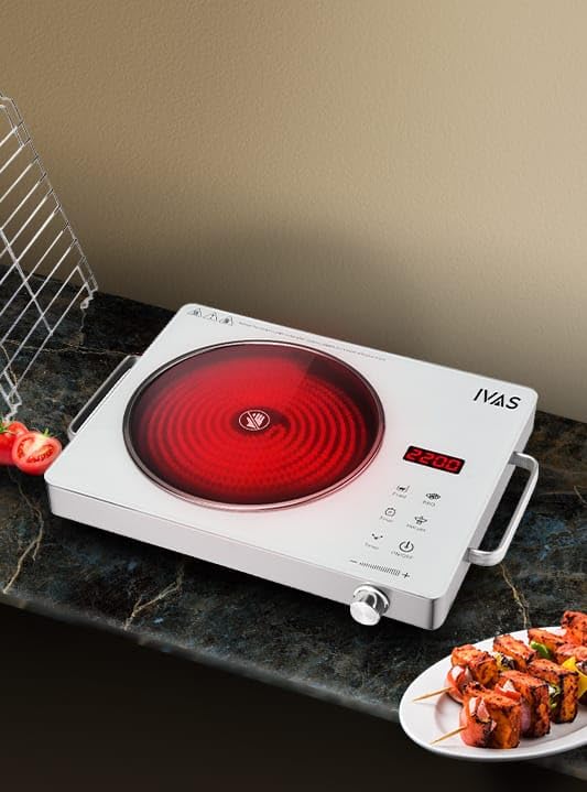 Image of IVAS 2200W Infra Induction Cooktop | Infrared + Induction Dual Heating | Touch Control, Digital Display | Fast Heating, Energy Efficient | BBQ, Fry, Soup, Hot Pot Modes