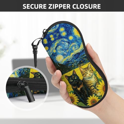 Image of Sunglasses Soft Case, Cute Ultra Light Portable Neoprene Zipper Eyeglass Glasses Case with Belt Clip for Men Women