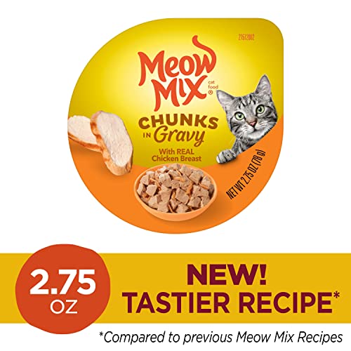 Image of Meow Mix Chunks in Gravy, Wet Cat Food with Real Chicken Breast, 12 Cups