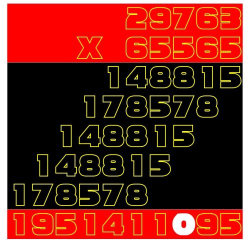 Color Multiplication: 29763 x 65565 to 34644 x 39545 (Homeschool Workbook)