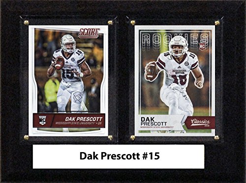 C&I Collectables NCAA Mississippi State Bulldogs Men's Dak Prescott Two Card Plaque, Brown, 6"X8"