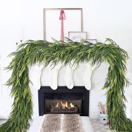 Norfolk Pine Garland Christmas Decoration Clearance 6ft Artificial Pine Greenery Garland for Mantel Fireplace Stairs Railing Table Centerpiece Home Decor (Green)