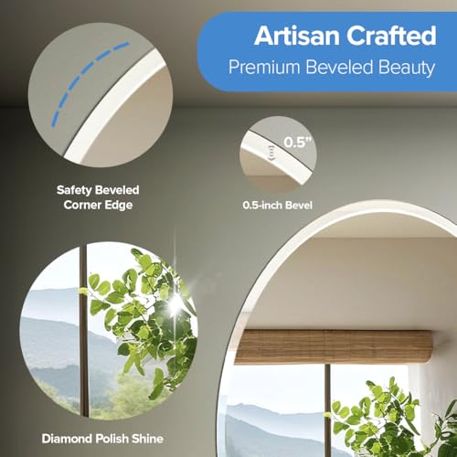 Image of Gatco 1801 Bathroom Wall Mirror, 32 inchH x 24 inchW Modern mirror for Living Room, Vanity, Slim Design Beveled Frameless Large Oval mirror - Easy Mount Safety Bracket