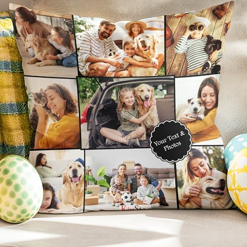 Image of KivStar Custom Photo Pillow with Image & Text | Personalized Cushion Gift for Boyfriend, Girlfriend, Husband & Wife | 16x16 Inch