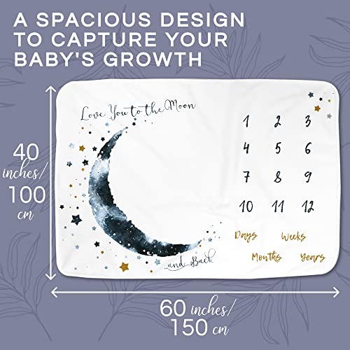 Luka&Lily Baby Milestone Blanket Boy - 60"X40" Moon Baby Month Blanket For Boys - First Year Calendar Monthly Growth Chart - Baby Boy Shower Gifts #TOP3