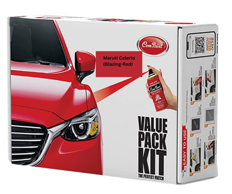 Image of COM-PAINT Best Car Scratch Remover Kit - Spray Paint for Maruti Celerio, RC Colour (Blazing-Red) - Made in India