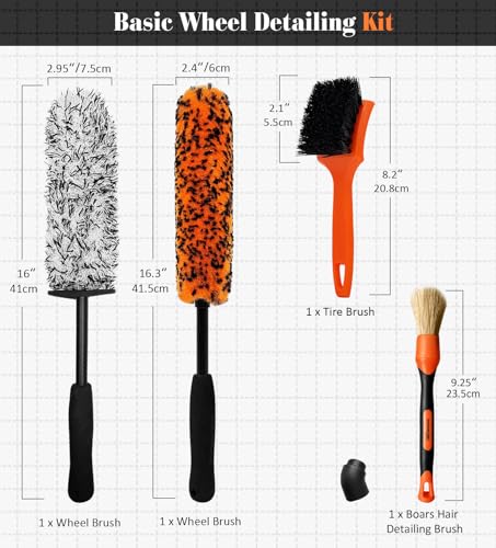 Yeewayveh 4PCS Alloy Wheel Brush Kit, Microfiber Wheel Cleaner Brushes With Boar Hair Detailing Brush, Bendable & Durable Wheels And Tire Brushes Kit For Cleaning Wheels, Tires - 7