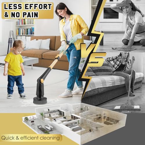 Electric Spin Scrubber Cleaning Brush - Power Shower Scrubber with Long Handle - Cordless Floor Scrubber with 8 Replaceable Brush Heads for Tub Tile Glass Grout - Thumbnail 2