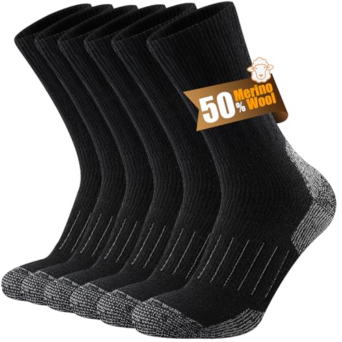 Cirorld Mens Merino Wool Thermal Hiking Socks, Full Cushioned Thick Warm Winter Crew Walking Socks Men Women for Work Outdoor Sports Running Boot 3 Pairs