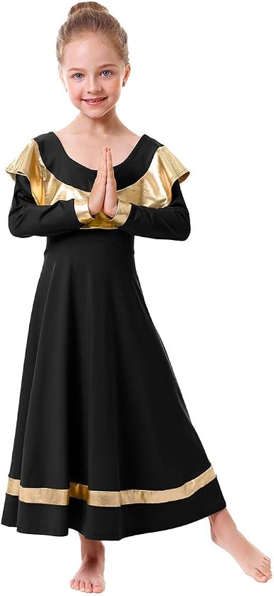 IBAKOM Girls Ruffle Praise Dance Robe 