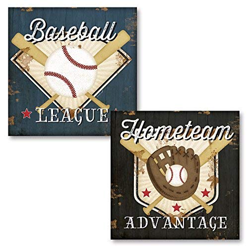 Leoner22art Sagebrush Fine Art Distressed Sports Baseball League and Hometeam Advantange Ball, Bat and Glove Set (Printed On Canvas), Two 8x10 inches Unframed Canvas Art Printed