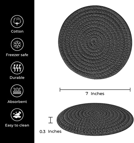 3Pcs Trivet Pot Holder, Hot Pads for Kitchen, Heat Resistant Trivets 100% Cotton Round Woven Potholders Set for Cooking and Baking, 7 Inch(Multicolor)