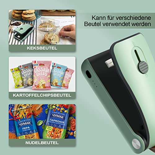 Foto von Folienschweißgerät Mini, LANMU wiederafladbar Versiegelungsmaschine Handschweißgerät 2-in-1 Tüten Verschließer mit Cuttermesser für Picknick Snacks Chipstüten/Camping (keine Batterie erfordlich)