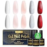 INPING Vernis Semi Permanent, TPO-FREE HEMA-FREE, 5 Couleurs Blanc Transparent Nude Rose Pailleté Rouge Gel UV Semi Permanent, Soak Off UV/LED Vernis à Ongles Pour Valentinstag Manucure DIY Home, 8 ML
