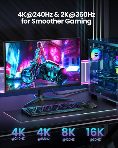 Silkland 16K Cable DisplayPort 2.1[Certificado VESA], 4K@240Hz/165Hz/144Hz, 8K@165Hz, 2K@360Hz, 54Gbps Cable DP 1M Compatible con FreeSync, G-Sync, HDR para PC, Monitor, Tarjeta Gráfica 5090, Gaming - imagen 4