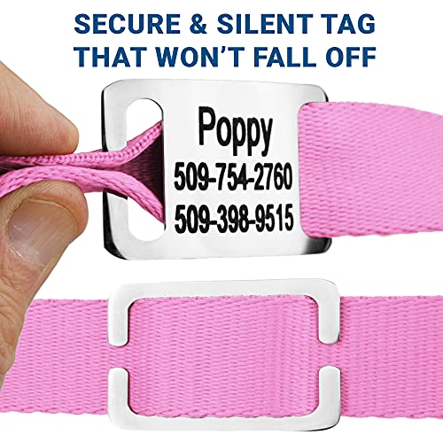 Gotags Personalized Dog Collar With Nameplate, Adjustable Dog Collar With Custom Engraved Slide On Pet Id Tag In Stainless Steel, Silent, No Noise Dog Id Tag (Pink, Large) #TOP2