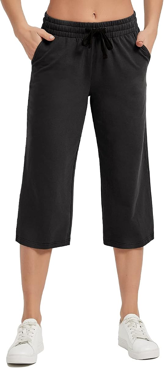 SPECIALMAGIC Pantalones capri de algodón para mujer | 95% algodón, suave y transpirable, tejido elástico, cintura elástica con cordón, bolsillo interior