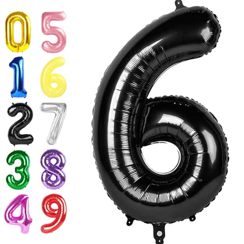 Numbers Balloon 6, 40 Inch Foil Big Balloon for Men And Women, Black Balloons for 6, 16, 26, 60, 2026 Graduation, Birthday, Wedding Anniversary, Xmas, Thanksgiving Day, Party Supplies