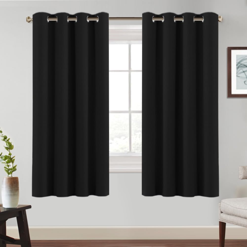 BellaHills Verdunklungsvorhänge Kurz Thermovorhang Wohnzimmer Schwarz H175xB140cm 2er Set Gardinen Blickdicht Kälteschutz Wärmeisolierend Ösenschal Schlafzimmer Blackout Curtains for Living Room
