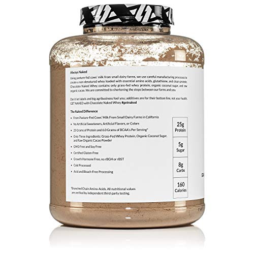Naked Whey Chocolate Protein - All Natural Grass Fed Whey Protein Powder, Organic Chocolate, and Coconut Sugar 5lb Bulk, GMO Free, Soy Free, Gluten Free Aid Muscle Growth and Recovery 60 Servings - Image 5