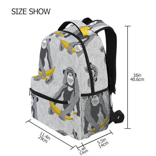 Fisyme Grey Monkey Banana Laptop Backpack Bag Bookbag Casual Hiking Travel Computer Notebooks Daypacks2
