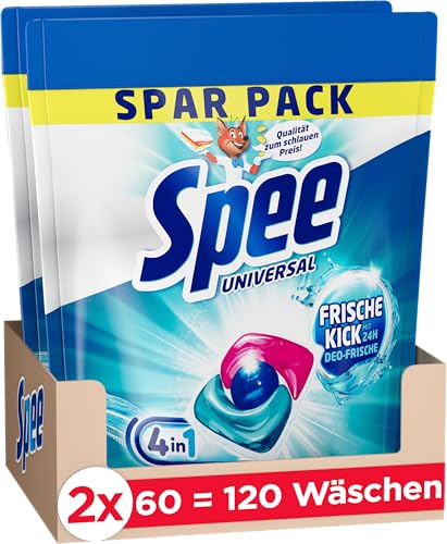 SPEE Power Caps Frische-Kick 24 h Deofrische Spar Pack (120 Waschladungen), Vollwaschmittel verleiht Reinheit, Strahlkraft & Frische, Waschmittel mit 24 h Deofrische, 20–95 °C