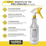HARRIS Professional Spray Bottle 32oz (3-Pack), All-Purpose for Cleaning and Plants with Clear Finish, Pressurized Sprayer, Adjustable Nozzle and Measurements