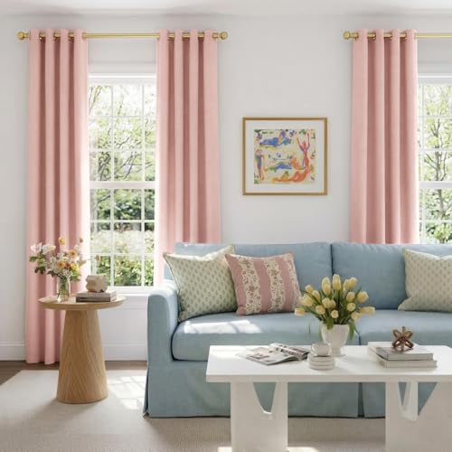Image of 100% Blackout Shield Linen Textured Total Blackout Curtains for Bedroom 72 Inches Long, Blush Pink Grommet Curtains for Living Room, Thermal Insulated Room Darkening Drapes, 50 inch W x 72 inch L, 2 Panels
