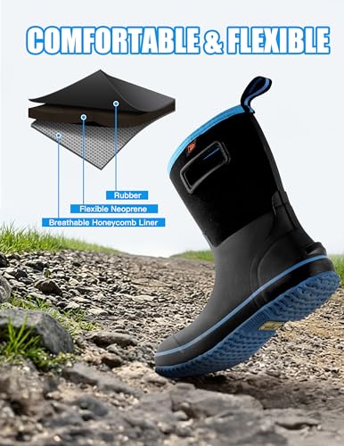 Image of Trudave Rubber Rain Boots for Men, Neoprene Waterproof Rain Boots, Mid Calf All-Season Mud Boots, Insulated Warm Outdoor Work Shoes for Hunting, Gardening, Farming, Yard Working