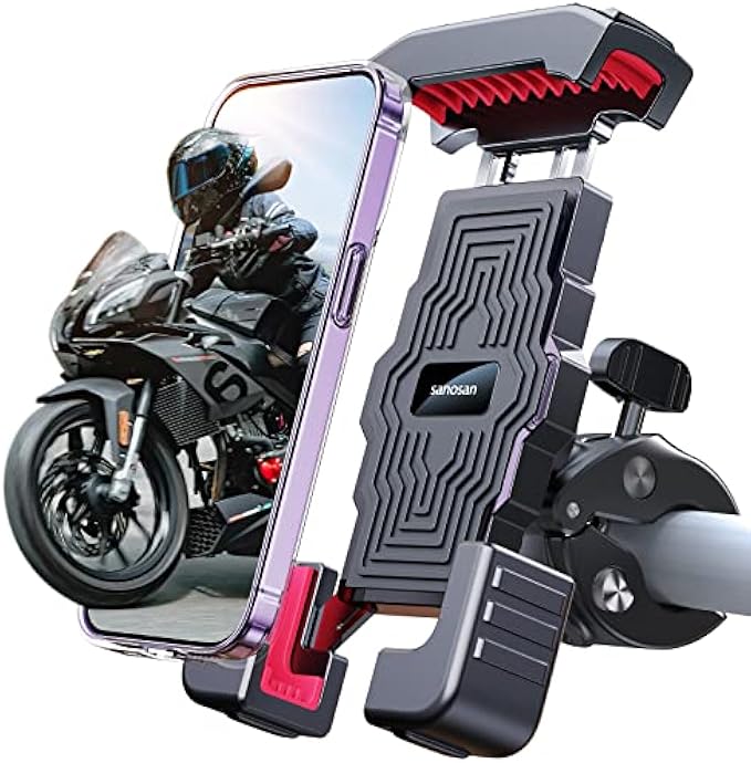 Sanosan One-Push Motorcycle Phone Mount,3s Quickly Install,1 Second Automatic Lock & Release, Bike Phone Holder Handlebar, Motorcycle Accessories for Bicycle, Compatible for Cellphone (4.7"-6.8")
