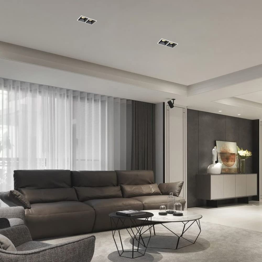 Kwadratowy reflektor sufitowy LED do zabudowy (2 sztuki), aluminiowa obudowa, reflektor kierunkowy, lampa akcentująca do salonu i korytarza, kolor czarny, 5000 K