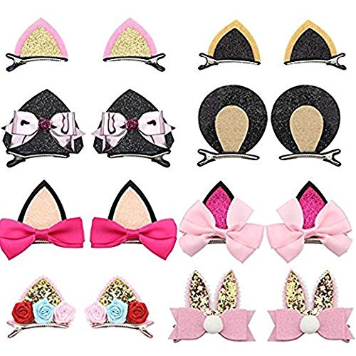 Aivivo Cute Glitter Sparkly Cat Ear Hair Clips Animal Hair Pins Barrettes for Infants Toddlers Baby Girls Daily Wearing Party Decoration (16 Pack)