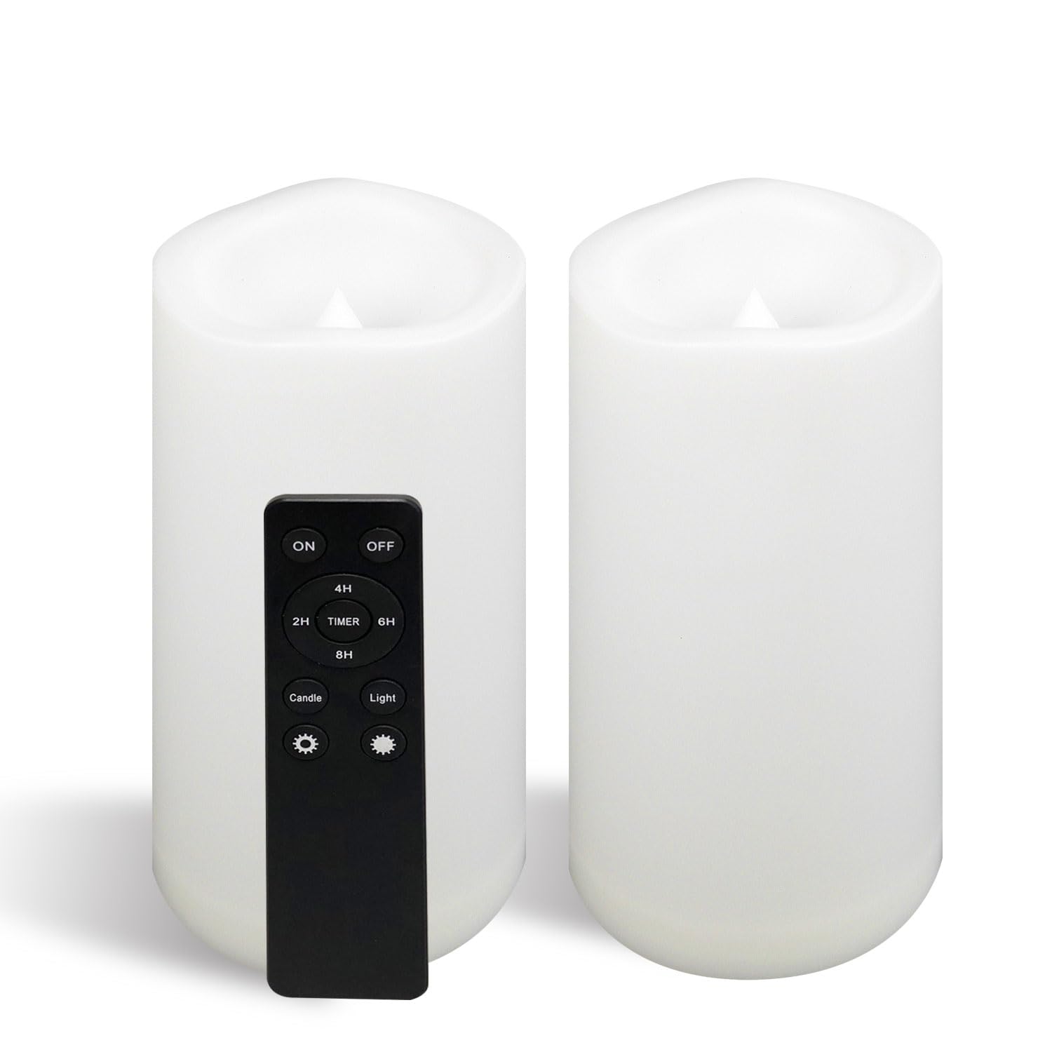 Large Outdoor Battery Operated Flameless Candles Remote 4”x8” 2 PCS White