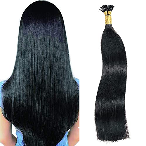 JIAMEISI I Tip Hair Extensions ,Fusion Hair Extensions Straight Human Hair I tip Extensions For Women 100S Stick 1g Strand 100g Package 18   45cm,#1Dark Black