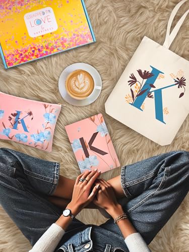 Image of DOODLE Monogram K Diary Gift Set - B6 Soft Bound Ruled Notebook with Tote Bag & Zipper Pouch - Premium Stationery Gift Set for Women & Girls | Perfect Personalised Gift Set for Women's Day