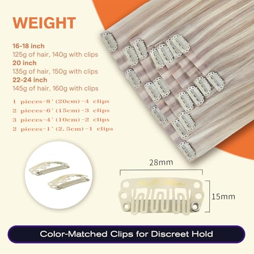 Image of Full Shine Clip in Hair Extensions 24 inch 160g 8 Pcs, Ash Blonde | Real Human Hair, Invisible PU Skin Weft, Thick Ends, Full Head Coverage, Adds Length & Volume, Bridal Styling, Heat Friendly