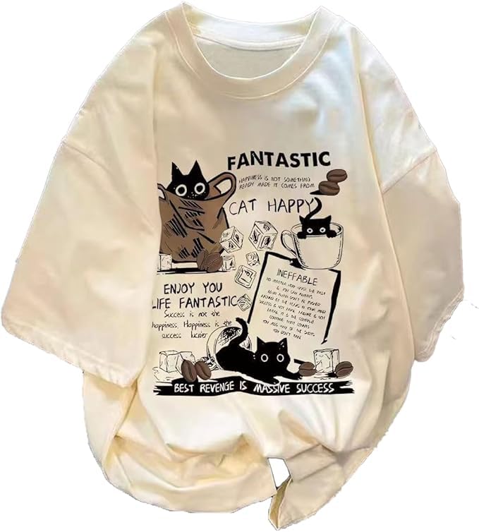 vespberry Cute Kitty Oversized Drop Shoulder T-Shirt for Women | Loose Baggy Fit, Half Sleeves, 100% Cotton Heavy Premium Fabric, Streetwear Tee-picture-48