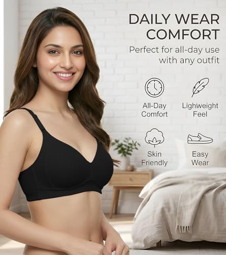 Image of DClub Womens Cotton Lightly Padded Everyday Bra, Wire Free, Comfortable with Seamed Cups,Adjustable Strap for Everyday Bra