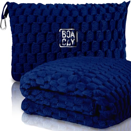 BOACAY Packable Travel Blanket for Airplane, Car - Compact Office Blanket - Portable Pillow for Adults, Kids with Case, Luggage Sleeve, Backpack Clip