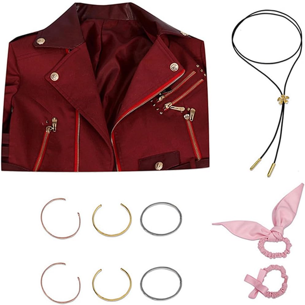 Womens Fantasy Aerith Gainsborough Cosplay Costume Suit Aerith Red Jacket Final Rebirth Halloween Outfits - Image 4